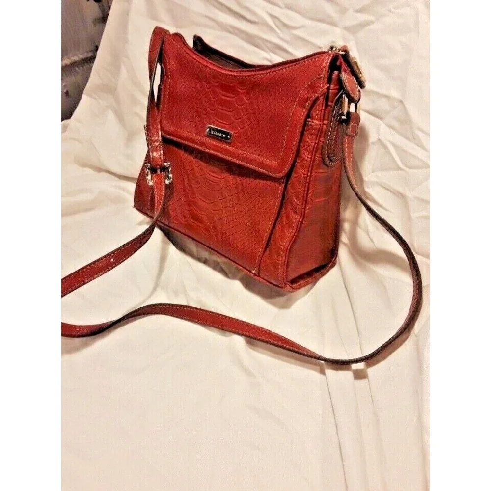 Pristine condition Liz Claiborne Faux Snakeskin Red Crossbody -multi compartment